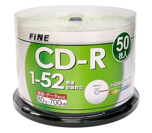 FINE CD-R700MB一回録画用ノーマルホワイトプリンタブル52倍速スピンドルケース50枚入り FCR52X50PW
