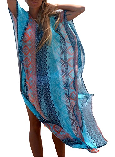 Rainlover Women's Printed Turkish Kaftans Beach Bikini Cover up Dress