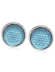 Napier "Color In Command" Silver-Tone and Blue Round Button Earrings