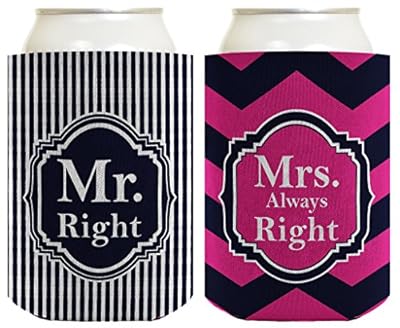 Wedding Coolie Mr and Mrs Right Multi Pack Can Coolie Drink Coolers Coolies