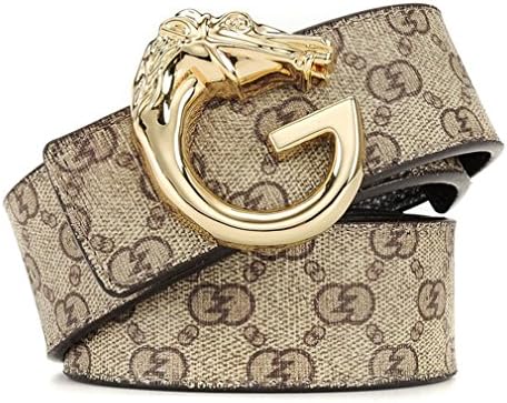 Fajarina G-letter Buckle Cowhide Belt -- 37mm Wide 130cm Length (Size(110cm-130cm), Golden Buckle with Coffee)