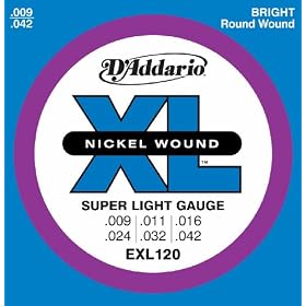D'Addario EXL120 XL Nickel Wound Super Light  (.009-.042) Electric Guitar Strings
