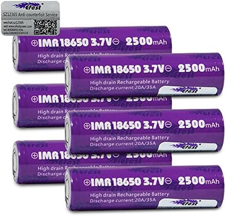 6 Efest Purple IMR 18650 2500mAh 35A 3.7v Rechargeable Flat Top Batteries