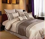 8 PC OVERSIZED & OVERFILLED EMBROIDERED BEIGE COMFORTER SET, WITH MATCHING  ....