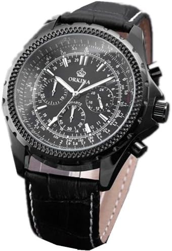 Orkina Mens Watch Quartz Chronograph Russian Bid Leather Band Wrist Watches OR-171