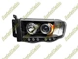 2002 - 2006 ( 2003 2004 2005 ) / 02-06 ( 03 04 05 ) DODGE RAM PICKUP EURO PROJECTOR HEADLIGHTS - BLACK W/ BLUE - LED - W/ 2x HALO - W/ AMBER - YD