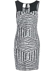 Sequined Nylon/Spandex Plaid Print Scoop Neck Party Dress 