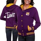 NCAA LSU Tigers Ladies Purple Varsity Blues Full Button Hoodie Sweatshirt (Medium)
