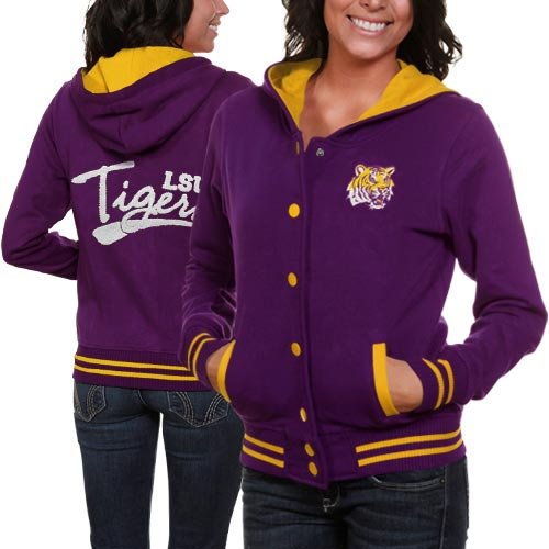 LSU Tigers Ladies Purple Varsity Blues Full Button Hoodie Sweatshirt (Small)