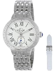 GV2 by Gevril Womens 9100 Astor Stainless Steel Bracelet Interchangeable White Leather Strap Diamond Watch Set