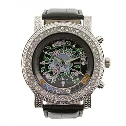 Rebel Tattoo Style Large Watch with Black Leather Band