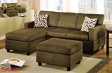 3 pcs Sectional Sofa Set with Ottoman and Accent Pillows in Sage
