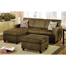 3 pcs Sectional Sofa Set with Ottoman and Accent Pillows in Sage