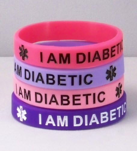 Silicone Diabetes 4 pack Purple and Pink Medical I.D. Bracelet Adult Large