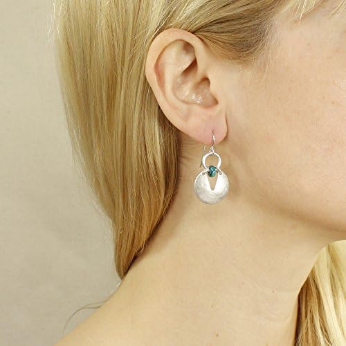 Marjorie Baer Turquoise Bead, Ring and Sliced Disc Silver Wire Earring