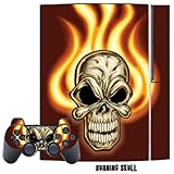 Skin Decal Cover for Playstation 3 Console + two PS3 Controllers - Burning  ....
