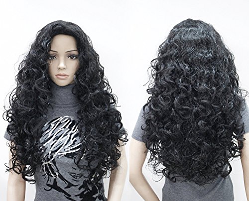 OneDor Fashion Long Hair Natural Curly Wavy Full Head Wigs Cosplay Costume Party Hairpiece (2#-Darkest Brown)