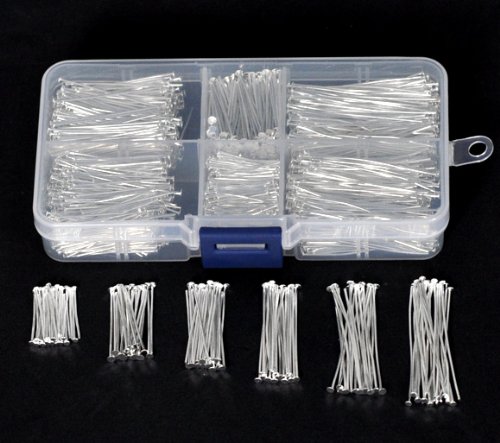 PEPPERLONELY Brand Box Mixed Well Sorted Silver Plated Head Pins 2cmx0.7mm-4.5cmx0.7mm (2100PCs Assorted)