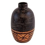 EXP Handcrafted Black And Ochre Terracotta Asian Vase With Tribal Band