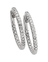 14K White Gold Diamond Hoop Earrings - 1.00 Ct. -- LIFETIME WARRANTY