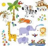 Jungle Friends Wall Decals - Fun Animals for Kids Rooms and Nursery - Easy Peel Stickers