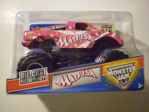Hot Wheels Monster Jam 1:24 Scale Die Cast Official Monster Truck 2012 30th Anniversary Series Pink - MADUSA with Monster Tires, 