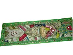 Bright Green India Vintage Tapestry Wall Hanging Bohemian Table Runner Bohemian Decor 70