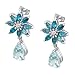14k White Gold London Blue Topaz and Sky Blue Topaz Floral Dangle Earrings