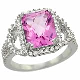 14k White Gold ( 10x8 mm ) Halo Engagement Pink Topaz Ring w/ 0.41 Carat Brilliant Cut Diamonds & 3.10 Carats Checkerboard Cut Stone, 1/2 in. (12.5mm) wide, size 5.5