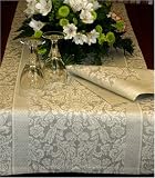 Armani International, Regale Collection, Luxury European Jacquard Table Runners (18x90-inch, 18x72-inch) and Napkins-Set, Bisque Color, 12-pc