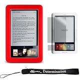 Slim High Quality Durable Silicone Skin Case Custom Made For Barnes & Noble Nook eBook Reader (RED) + Includes a 4-Inch eBigvalue Determination Hand Strap + Full set of Screen Guard Protector for your Nook