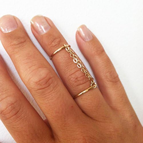 Handcuff Double Chain Ring, Gold Filled, Rose Gold Filled, and Sterling Silver Connected Ring
