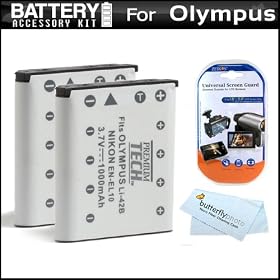 2 Pack Battery Kit For Olympus VR-320 VR-310 Digital Camera Includes 2 Extended (1000Mah) Replacement LI-42B Batteries + LCD Screen Protectors + MicroFiber Cleaning Cloth