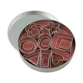 24 pce Mini Cookie Cutter Set Assorted Geometric Shapes in a tin