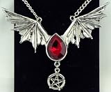 Bat Wing Gothic Vampire Necklace Red Heart Black Metal