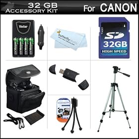 32GB Accessory Kit For CANON POWERSHOT SX160 IS, SX160IS SX20 IS SX20 SX1 IS SX150IS SX150 IS Digital Camera Includes 32GB Secure Digital High Capacity (SDHC) Card Class + Carrying Case + AA Battery & Charger Set + LCD Screen Protector + 50 Tripod + More