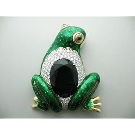 18k Gold Onyx, Sapphire and Diamond Frog Brooch by Almaz