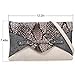 BMC Chic Faux Leather Multicolor Snakeskin Print Chain Accented Antique White Envelope Style Statement Clutch