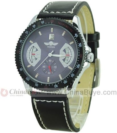 Metro Shop WINNER Blue Dial Automatic Mechanical Date Mens Leather Strap Men's Wrist Watch