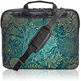 TaylorHe 15.6 inch 15 inch 16 inch Hard Wearing Nylon Colourful Laptop Shoulder Bag with Patterns, Side Pockets Handles and Detachable Strap Vintage Birds and Flowers, Green, Blue