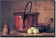 "Still Life with Copper Cauldron and Eggs" by Jean Baptiste Simeon Chardin - Artwork On Tile Tumbled Marble Mural 16" x 24" Kitchen Backsplash
