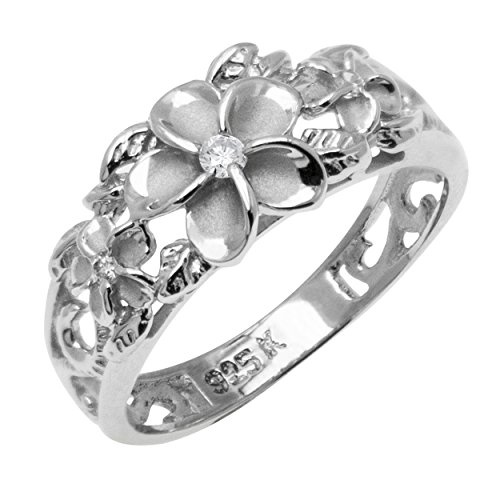 Sterling Silver Ring - Flower with Clear CZ and Satin Finish