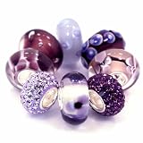 8 Sterling Silver Single Core beads Set Shades of Purple murano glass mix with Swarovski Crystal beads fits Pandora Troll Chamilia Biagi Zable
