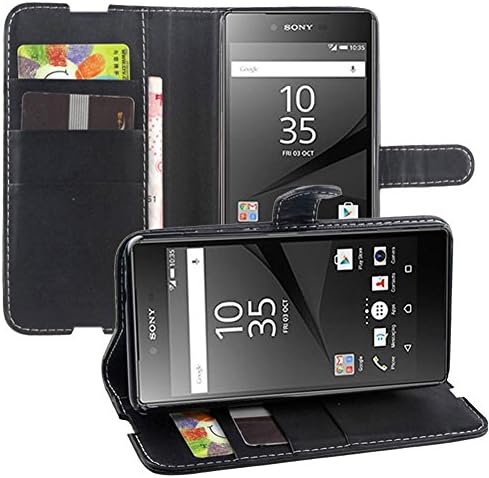 Sony Xperia Z5 Compact Case ,Leevin(TM) Flip [Wallet] Leather Case [TPU Soft] Cover with [Stand] [Card Holder] for Sony Xperia Z5 Compact (Leather Black)