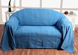 Homescapes - Rajput Ribbed Throw - 60 x 80 Inches - Plain Blue - Handmade 100% Cotton - Suitable for most 2 Seater Sofas - Single bedspreads - Easy care washable at home