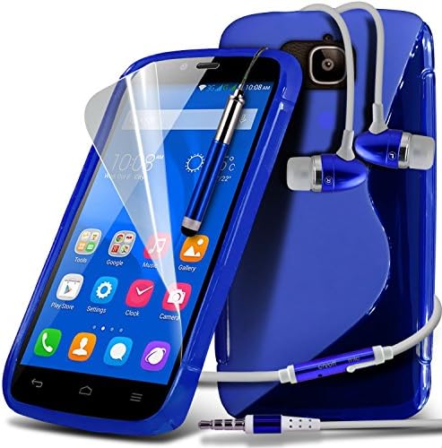 ONX3® ( Blue ) Huawei Honor Holly Case Custom Made S Line Wave Gel Case Skin Cover With LCD Screen Protector Guard, Polishing Cloth & Mini Retractable Stylus Pen