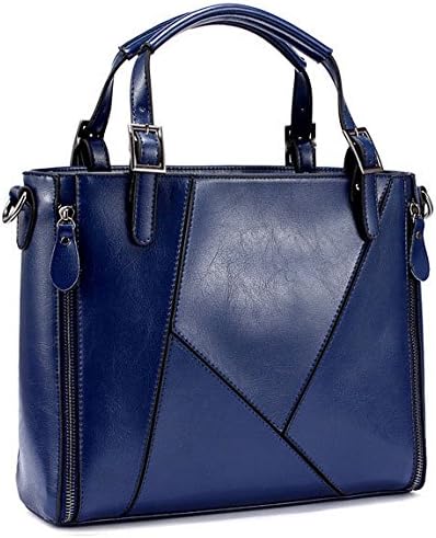 ilishop Women's New Fashion Contrast color Leather Handbag Shoulder Bag For Women (Blue)