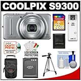 Nikon Coolpix S9300 GPS Digital Camera (Silver) with 32GB Card + Battery + Case + Tripod + Accessory Kit