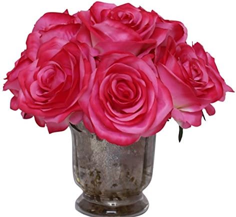 MelroseFields Pink Roses in Mercury Glass Vase Artificial Arrangement Scented with Fresh Cut Rose Fragrance