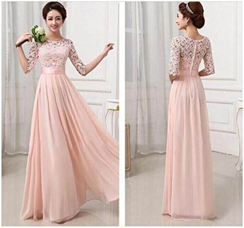 New 2016 Fashion Women Winter chiffon Party Dresses Sexy half sleeve Long Dress Color:Light pink Size:S